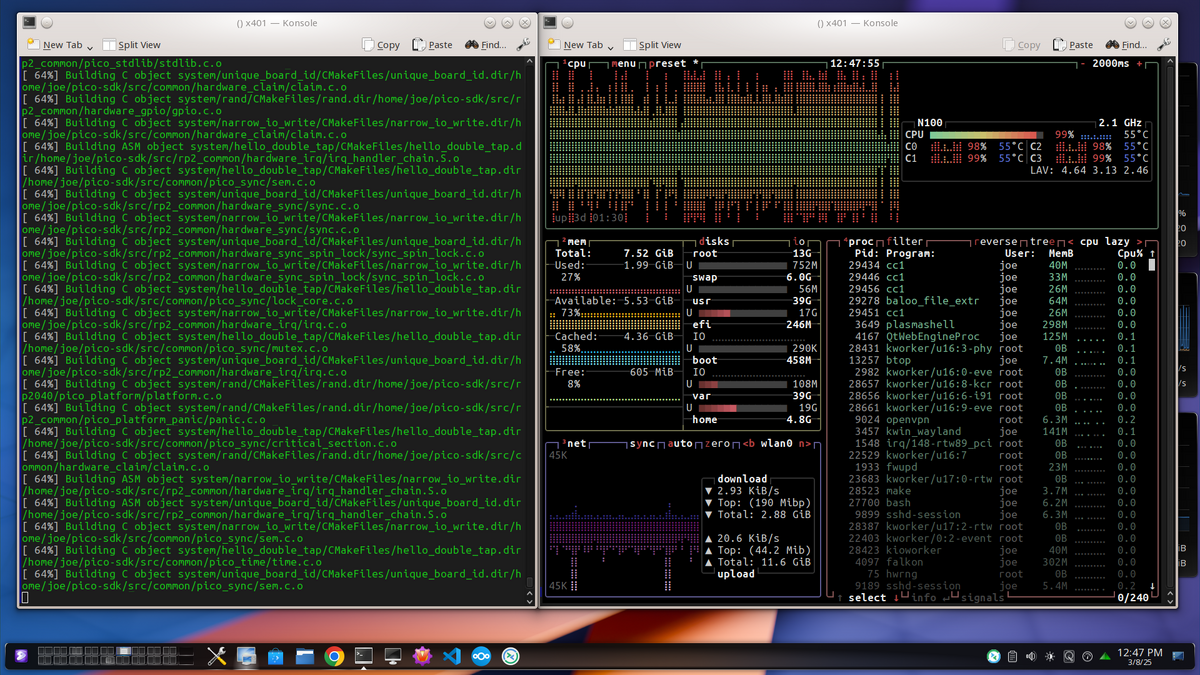 X4 compiles pico-examples (c software) for its rp2040 microcontroller
